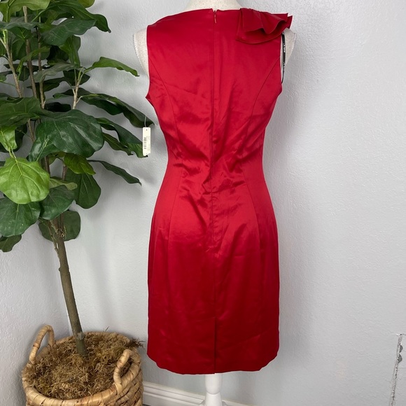Allen B True Red Satin Ruffle V Neck Elegant Date Dress - Picture 5 of 6